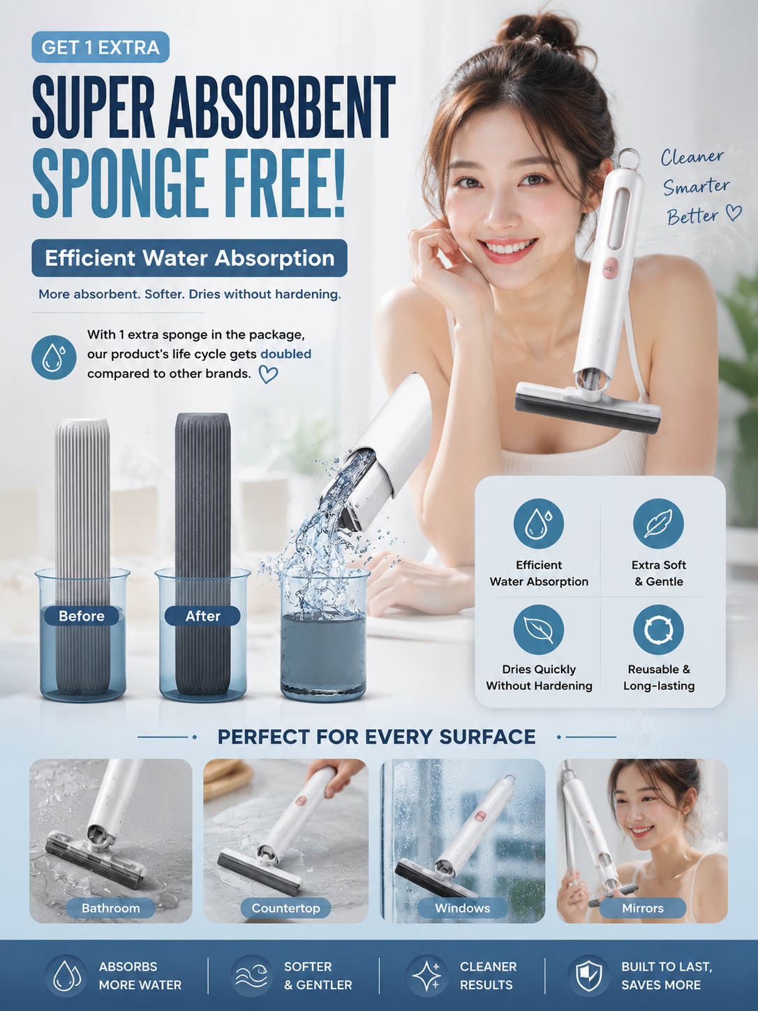 QuickClean Mini Mop™ – Kitchen, Glass, Floor & Car Cleaning Tool