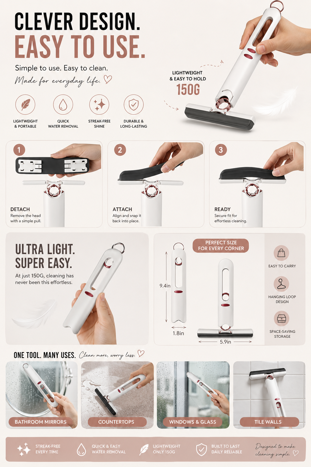 QuickClean Mini Mop™ – Kitchen, Glass, Floor & Car Cleaning Tool