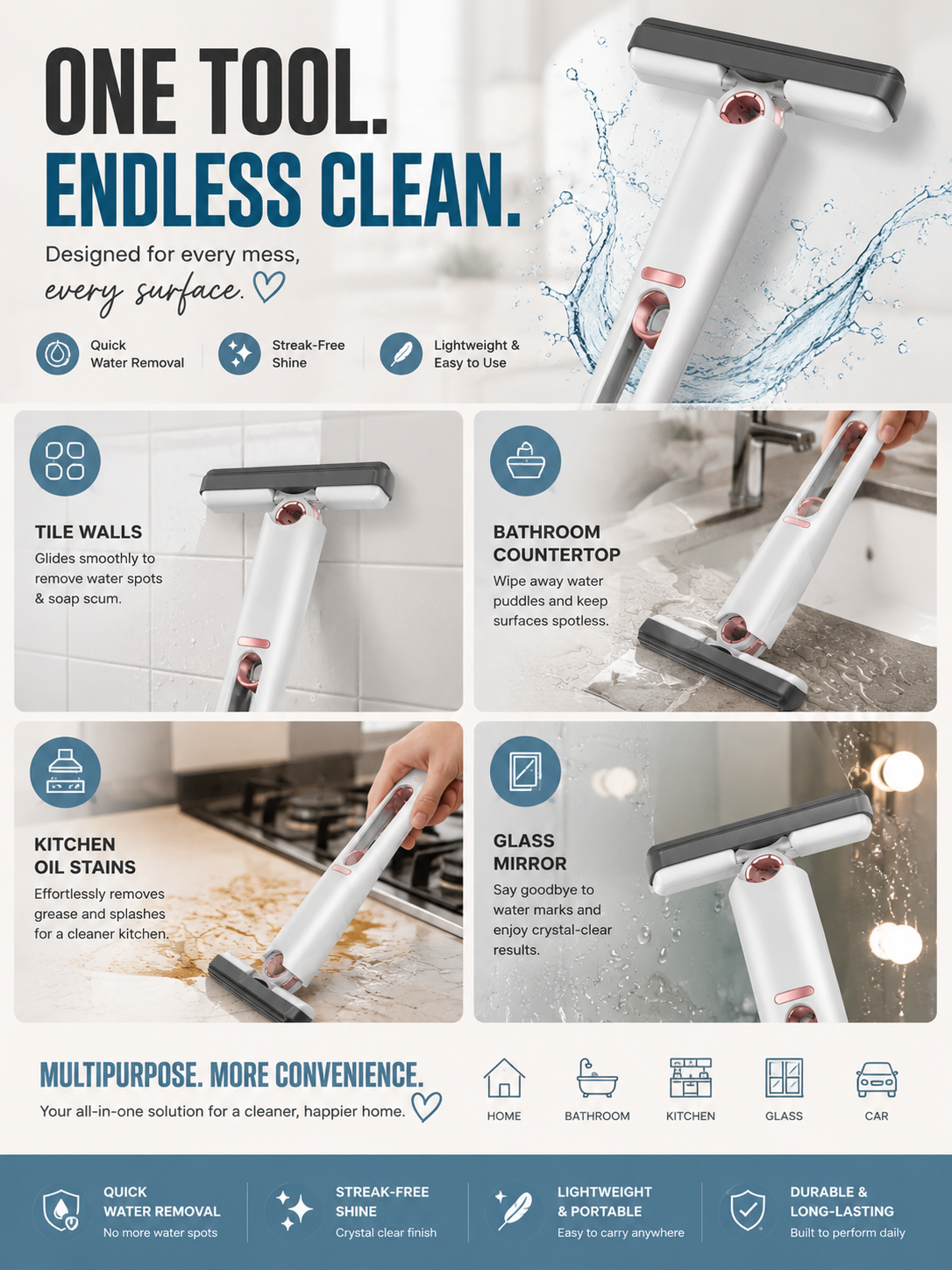 QuickClean Mini Mop™ – Kitchen, Glass, Floor & Car Cleaning Tool