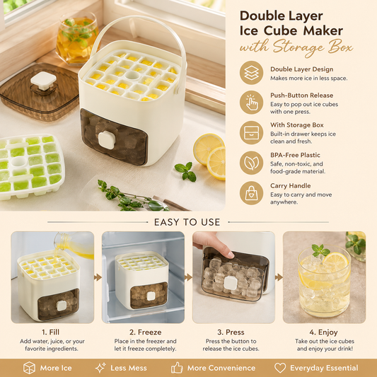 FrostFlow Ice Maker – Easy Press Ice Cube Tray with Storage Drawer